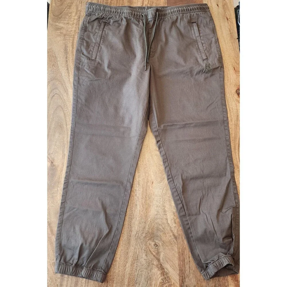 Psycho Bunny Pants Mens XL Green Jogger Elastic Waist Logo Skull Stretch Casual
